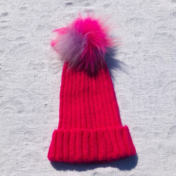 BARI LYNN**Pink Knit Hat w/ Rainbow Pom Pom - Picture 4 of 6